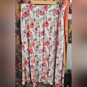 Kaktus White Maxi Skirt with Pink and Yellow Floral Print